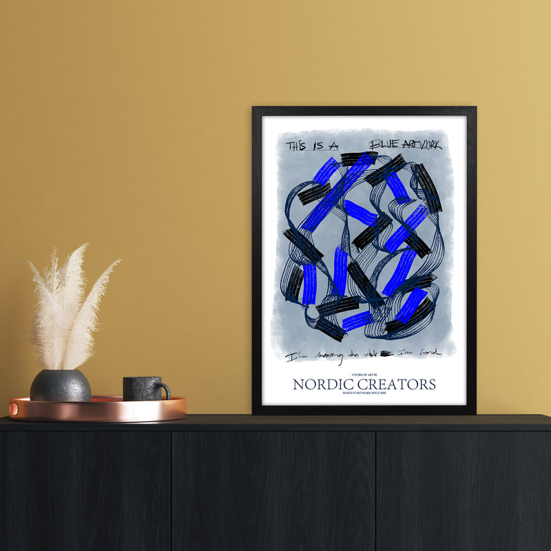 This is a blue artwork Abstract Art Print by Nordic Creators A2 White Frame