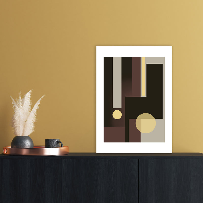 Grey Brown & Yellow Abstract Art Print by Nordic Creators A2 Black Frame