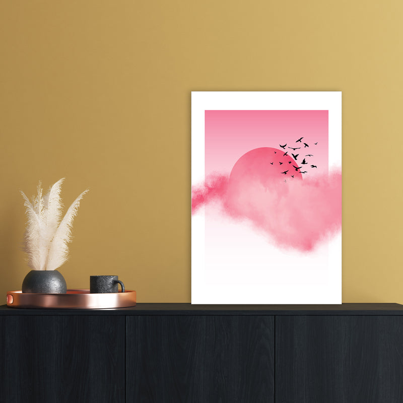 Pink Sunshine Abstract Art Print by Nordic Creators A2 Black Frame