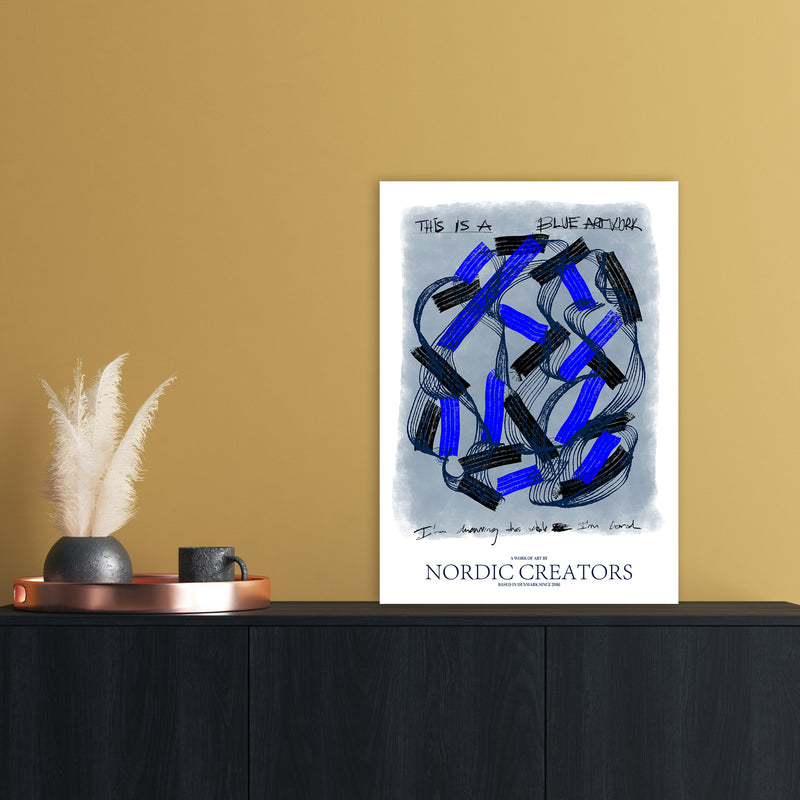 This is a blue artwork Abstract Art Print by Nordic Creators A2 Black Frame
