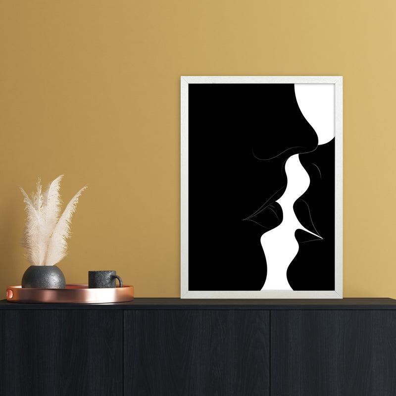 Just a little kiss black Abstract Art Print by Nordic Creators A2 Oak Frame