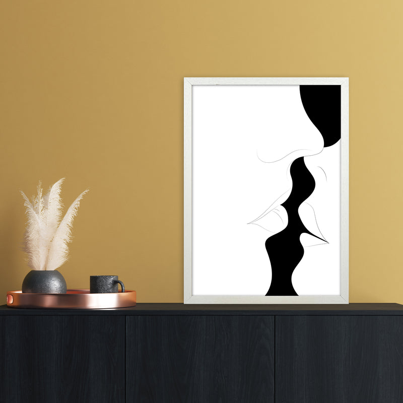 Just a little kiss white Abstract Art Print by Nordic Creators A2 Oak Frame
