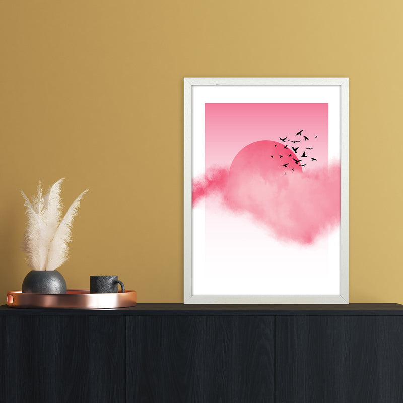 Pink Sunshine Abstract Art Print by Nordic Creators A2 Oak Frame