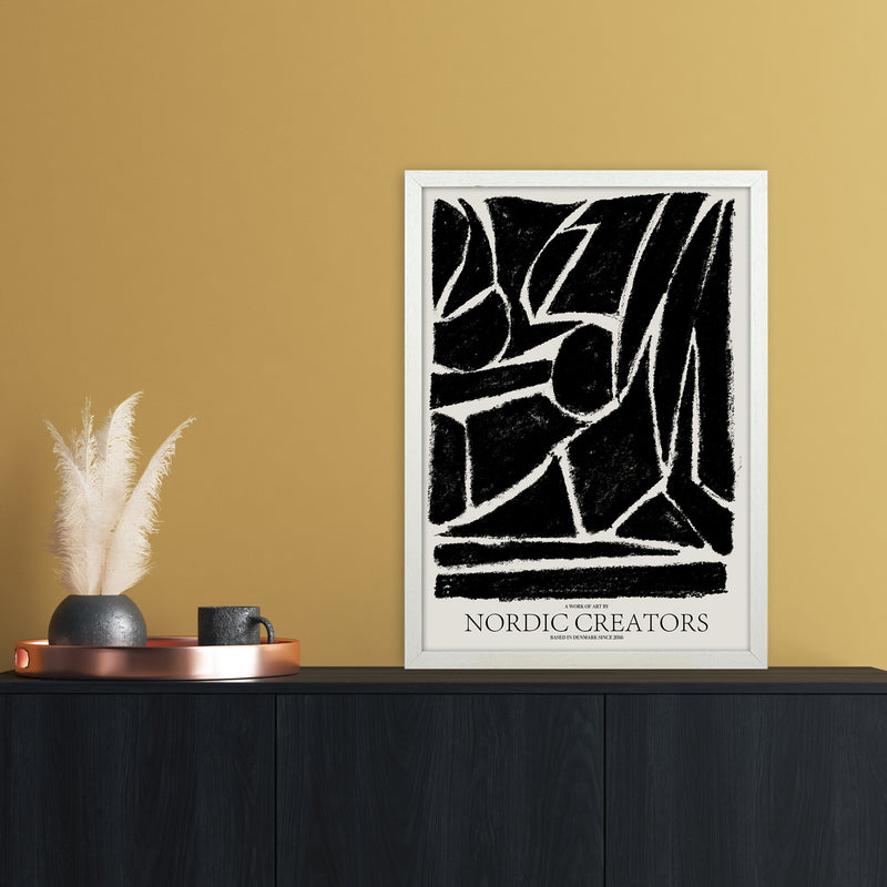Things Fall Apart - Black Abstract Art Print by Nordic Creators A2 Oak Frame