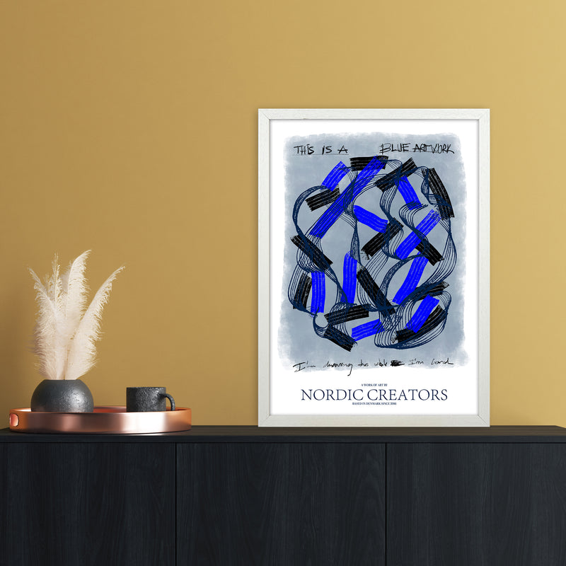 This is a blue artwork Abstract Art Print by Nordic Creators A2 Oak Frame