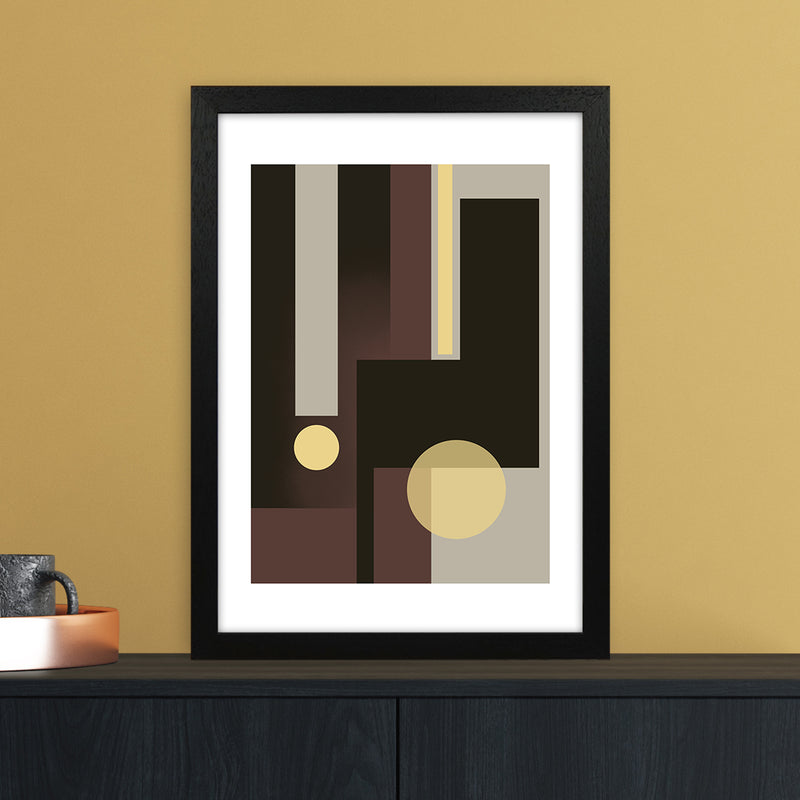 Grey Brown & Yellow Abstract Art Print by Nordic Creators A3 White Frame