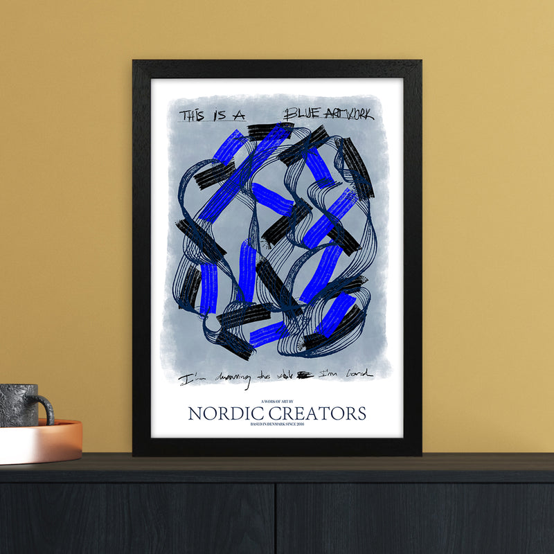 This is a blue artwork Abstract Art Print by Nordic Creators A3 White Frame