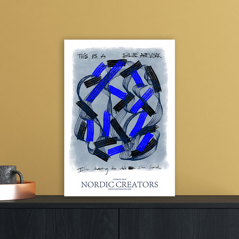 This is a blue artwork Abstract Art Print by Nordic Creators A3 Black Frame