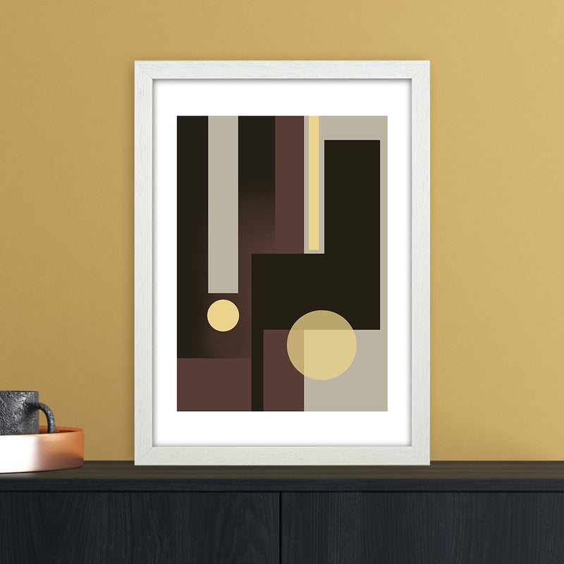 Grey Brown & Yellow Abstract Art Print by Nordic Creators A3 Oak Frame