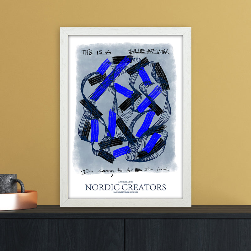 This is a blue artwork Abstract Art Print by Nordic Creators A3 Oak Frame
