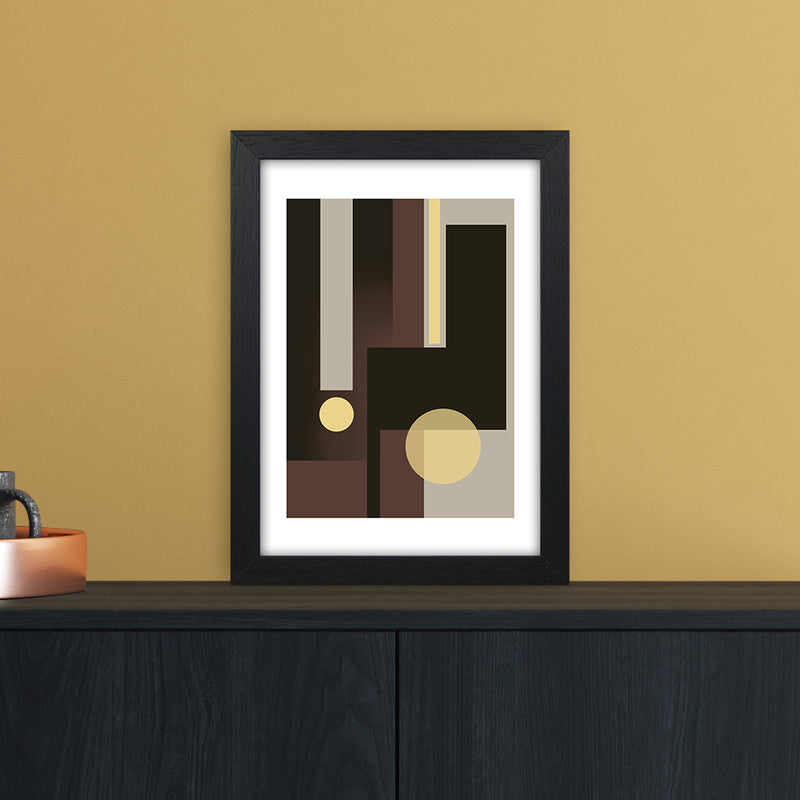 Grey Brown & Yellow Abstract Art Print by Nordic Creators A4 White Frame
