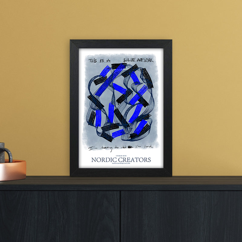 This is a blue artwork Abstract Art Print by Nordic Creators A4 White Frame
