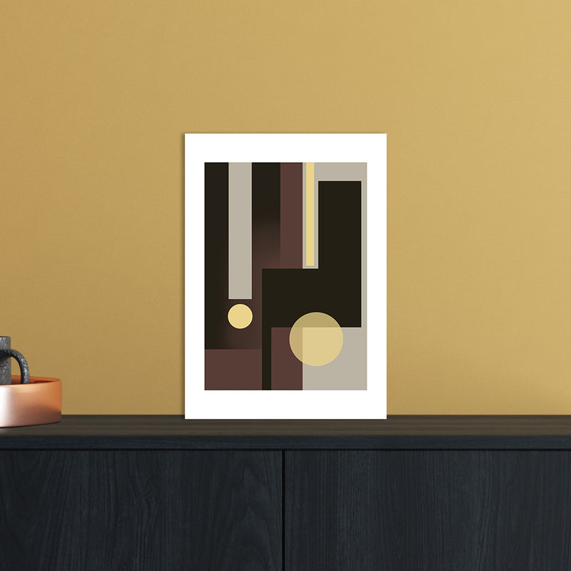 Grey Brown & Yellow Abstract Art Print by Nordic Creators A4 Black Frame