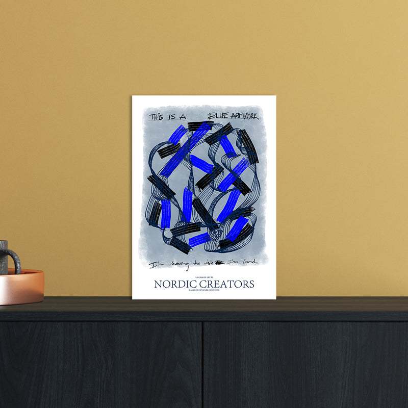 This is a blue artwork Abstract Art Print by Nordic Creators A4 Black Frame