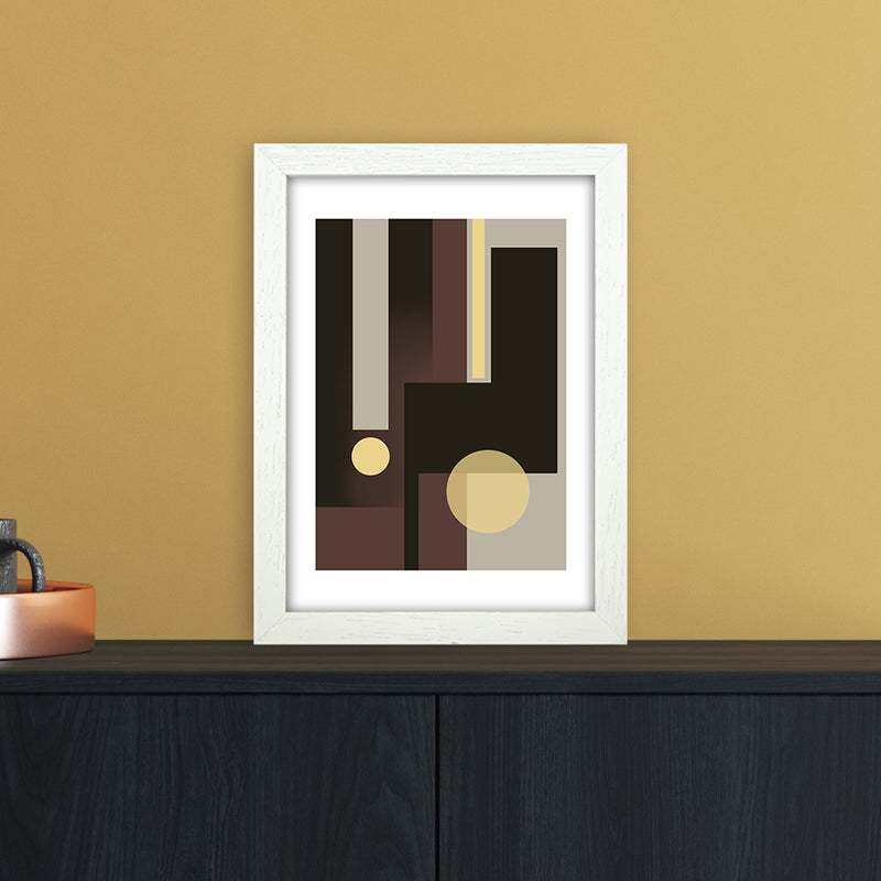 Grey Brown & Yellow Abstract Art Print by Nordic Creators A4 Oak Frame