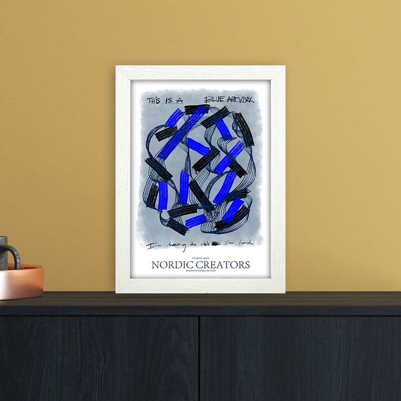 This is a blue artwork Abstract Art Print by Nordic Creators A4 Oak Frame