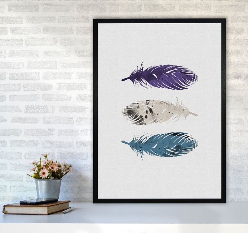 Blue, Purple & White Feathers Print By Orara Studio A1 White Frame