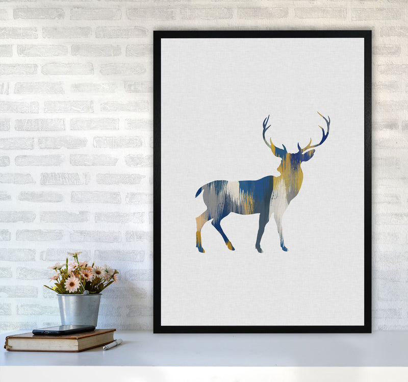 Deer Blue & Yellow Print By Orara Studio Animal Art Print A1 White Frame