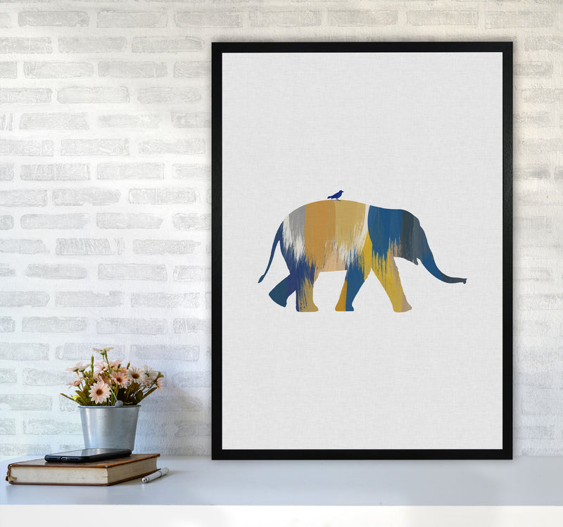 Elephant Blue & Yellow Print By Orara Studio Animal Art Print A1 White Frame