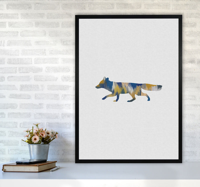 Fox Blue & Yellow Print By Orara Studio Animal Art Print A1 White Frame
