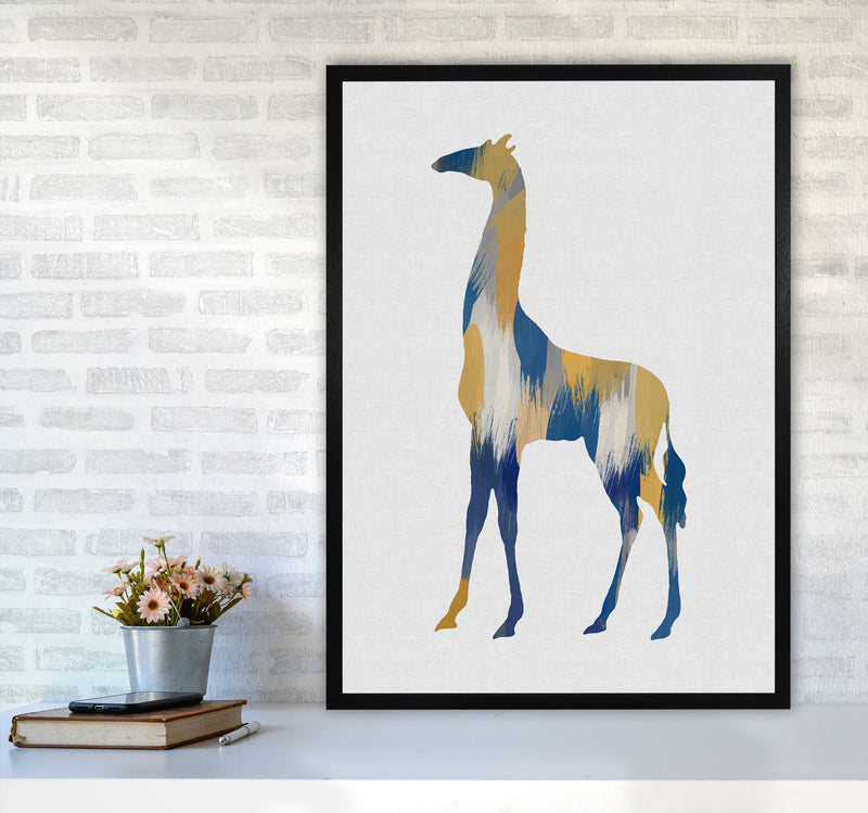 Giraffe Blue & Yellow Print By Orara Studio Animal Art Print A1 White Frame