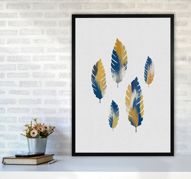 Leaves Blue & Yellow Print By Orara Studio A1 White Frame