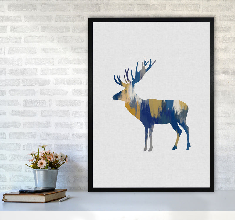 Moose Blue & Yellow Print By Orara Studio Animal Art Print A1 White Frame