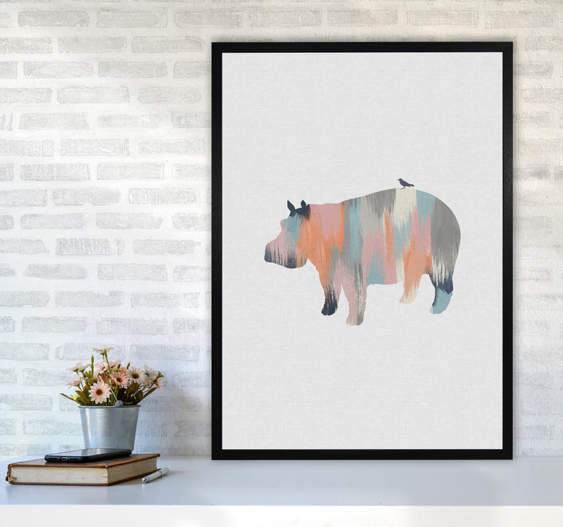 Pastel Hippo Print By Orara Studio Animal Art Print A1 White Frame