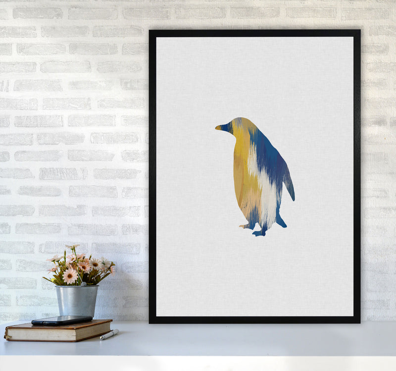 Penguin Blue & Yellow Print By Orara Studio Animal Art Print A1 White Frame