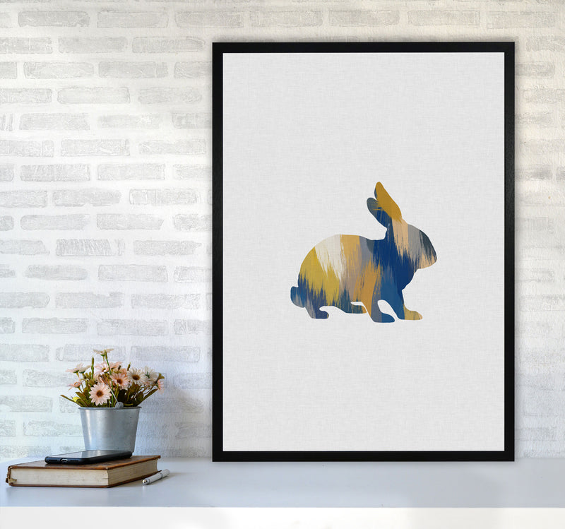 Rabbit Blue & Yellow Print By Orara Studio Animal Art Print A1 White Frame