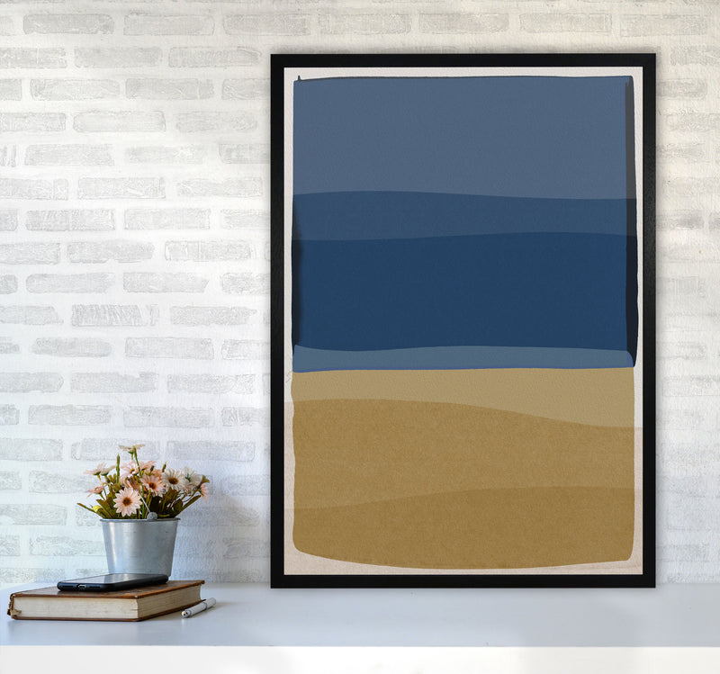 Modern Blue and Brown Abstract Art Print by Orara Studio A1 White Frame