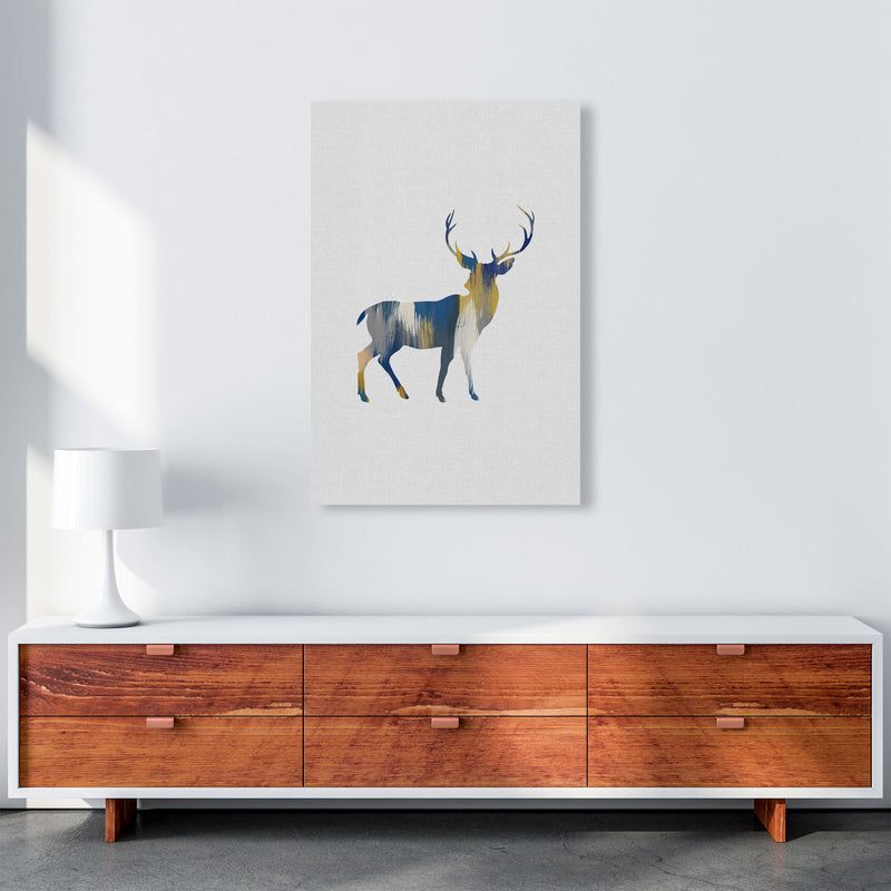 Deer Blue & Yellow Print By Orara Studio Animal Art Print A1 Canvas