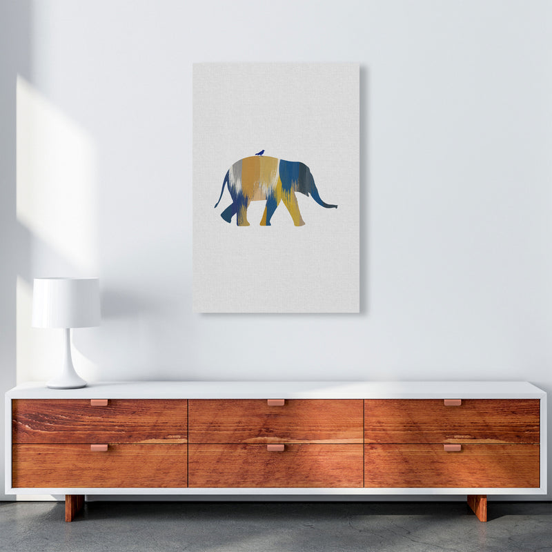 Elephant Blue & Yellow Print By Orara Studio Animal Art Print A1 Canvas