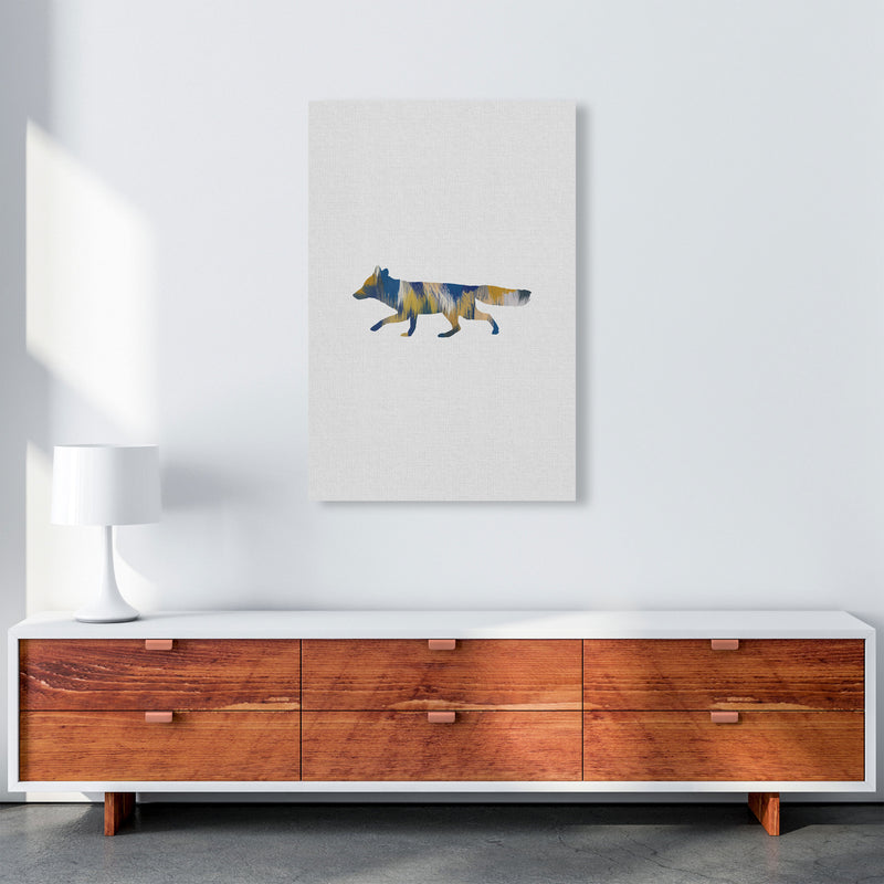 Fox Blue & Yellow Print By Orara Studio Animal Art Print A1 Canvas