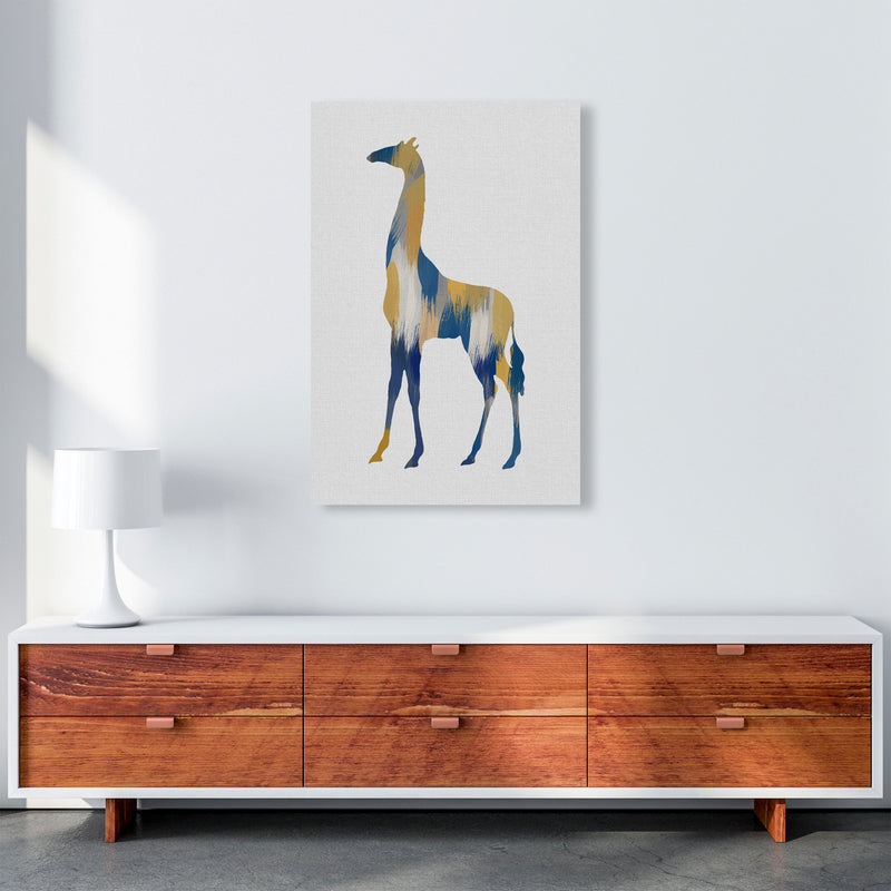 Giraffe Blue & Yellow Print By Orara Studio Animal Art Print A1 Canvas