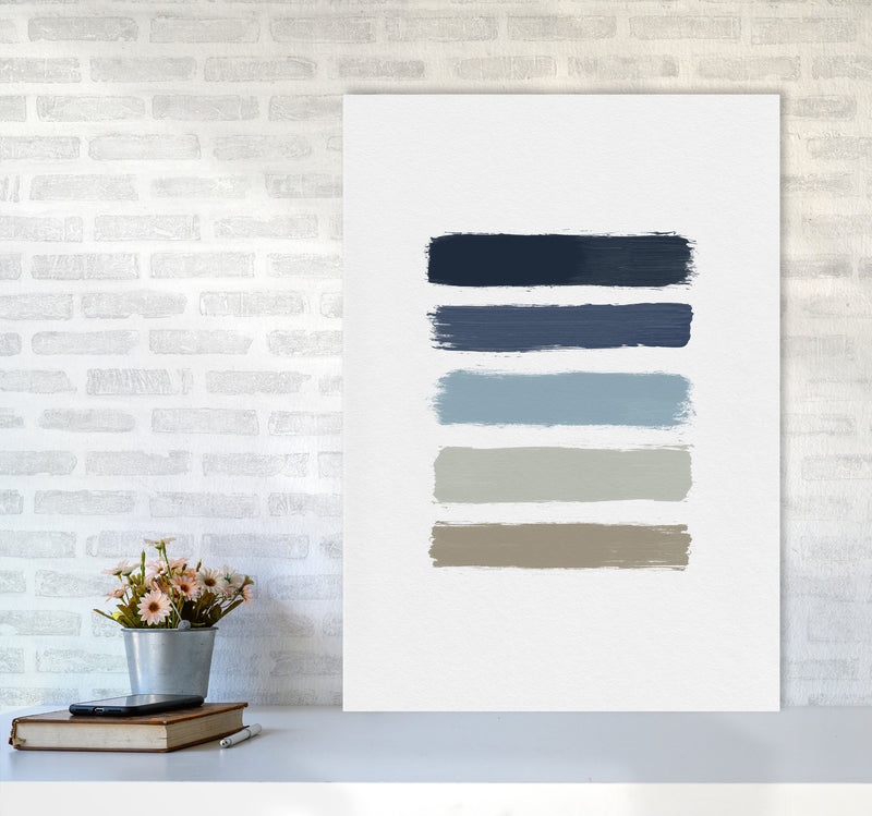 Blue & Taupe Stripes Print By Orara Studio A1 Black Frame