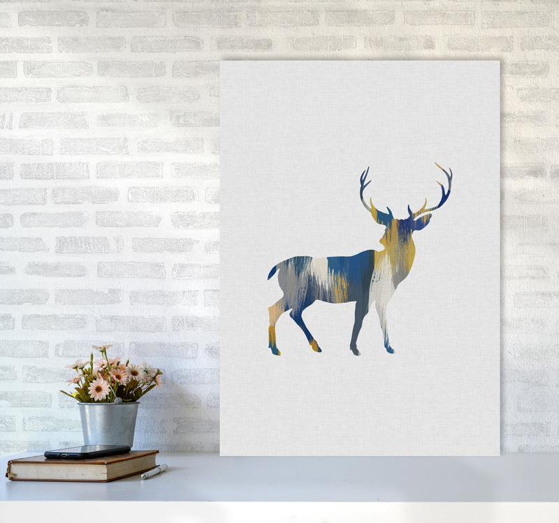 Deer Blue & Yellow Print By Orara Studio Animal Art Print A1 Black Frame