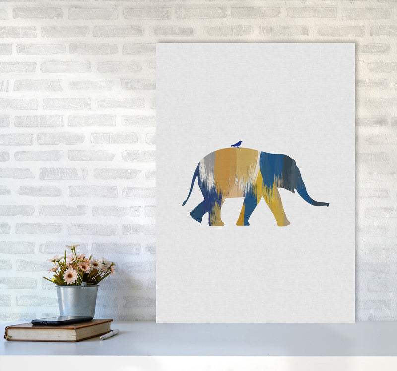 Elephant Blue & Yellow Print By Orara Studio Animal Art Print A1 Black Frame