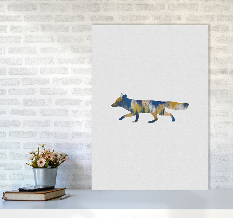 Fox Blue & Yellow Print By Orara Studio Animal Art Print A1 Black Frame