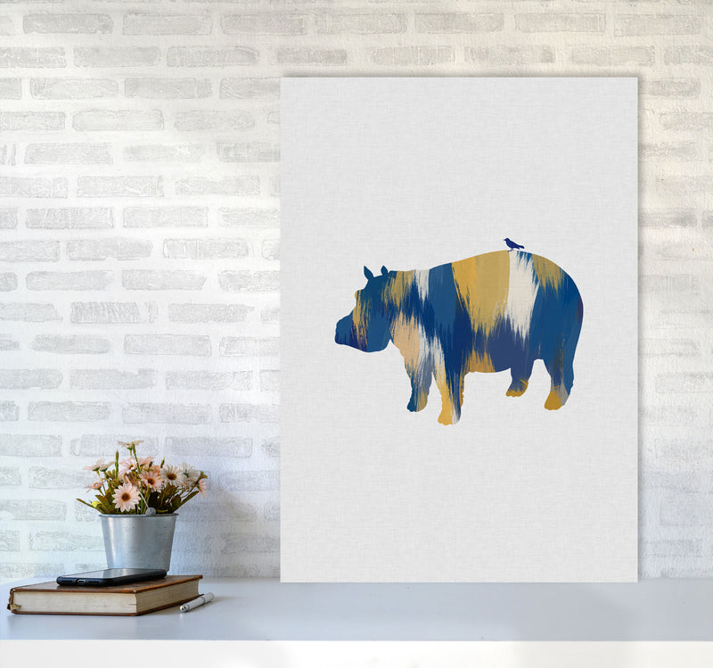 Hippo Blue & Yellow Print By Orara Studio Animal Art Print A1 Black Frame