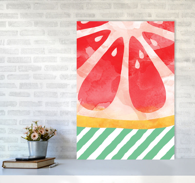 Red Grapefruit Abstract Print By Orara Studio, Framed Kitchen Wall Art A1 Black Frame