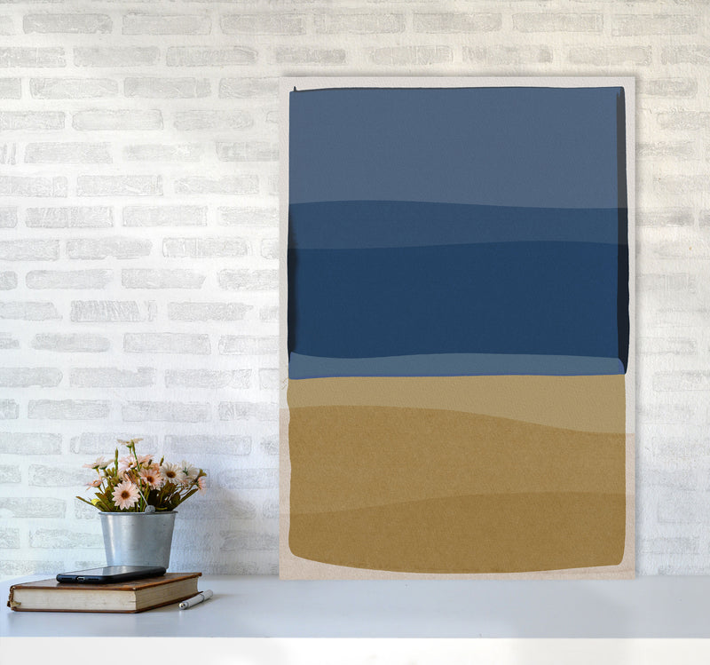 Modern Blue and Brown Abstract Art Print by Orara Studio A1 Black Frame