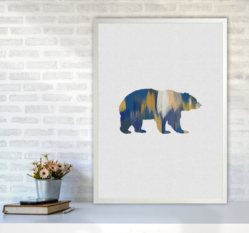 Bear Blue & Yellow Animal Art Print By Orara Studio Animal Art Print A1 Oak Frame