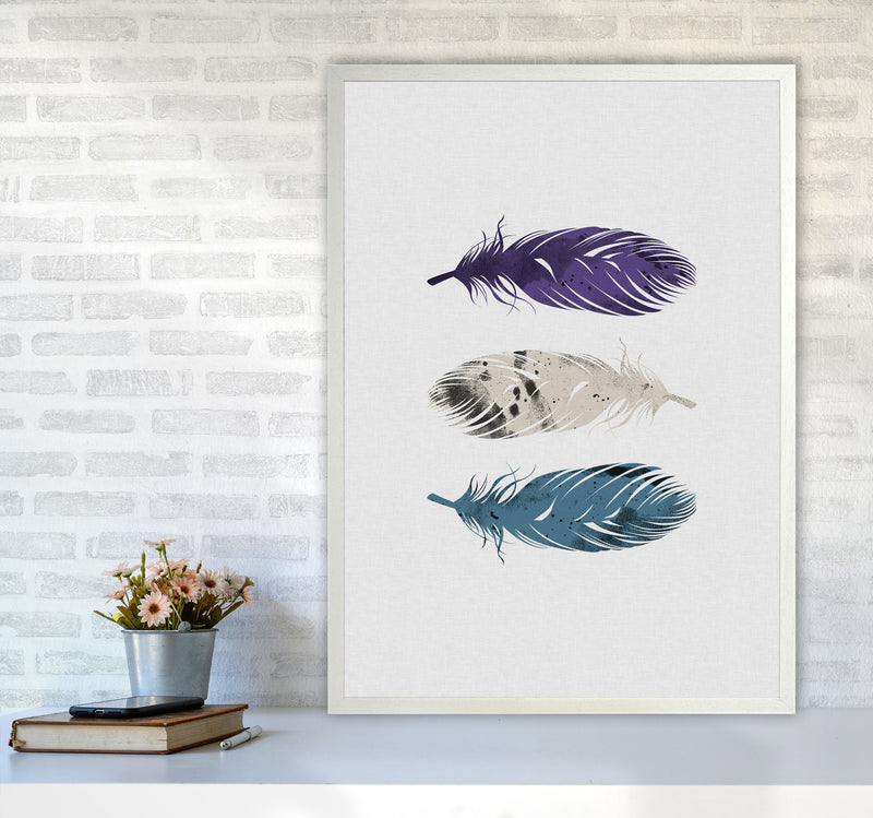 Blue, Purple & White Feathers Print By Orara Studio A1 Oak Frame