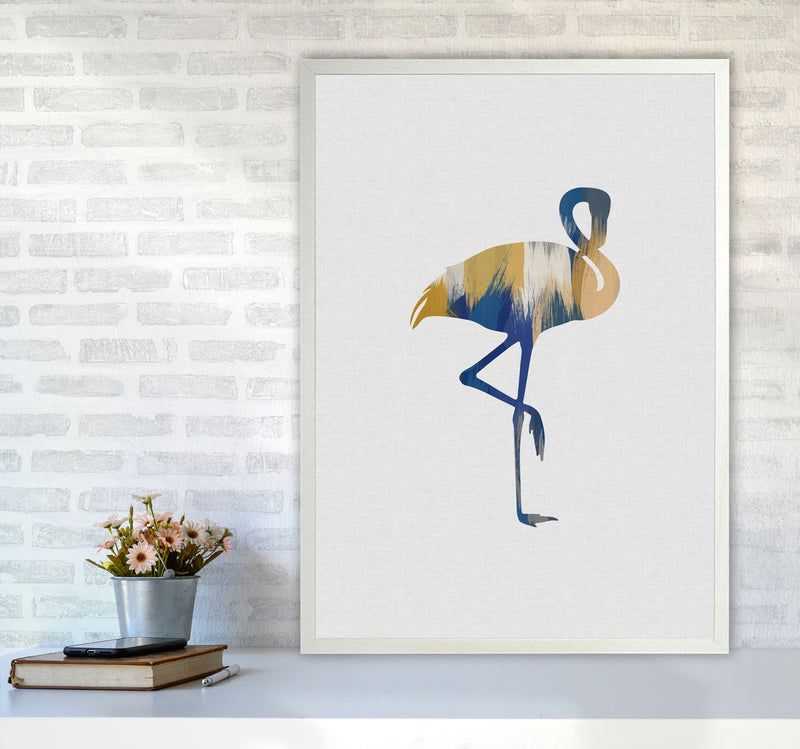 Flamingo Blue & Yellow Print By Orara Studio Animal Art Print A1 Oak Frame
