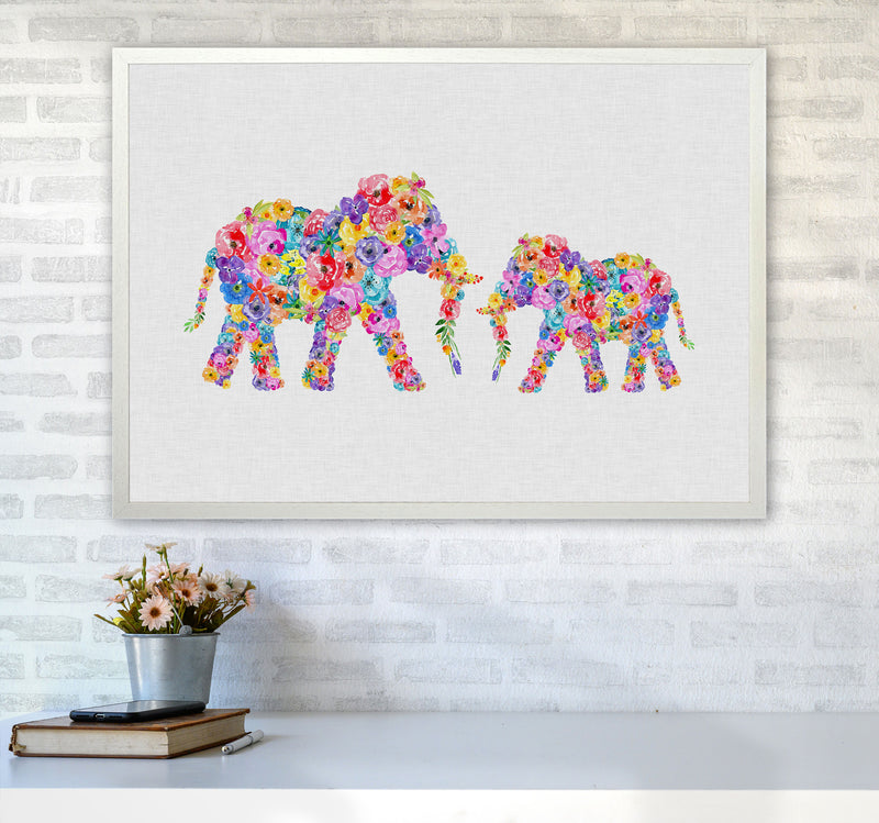 Floral Elephants Print By Orara Studio Animal Art Print A1 Oak Frame