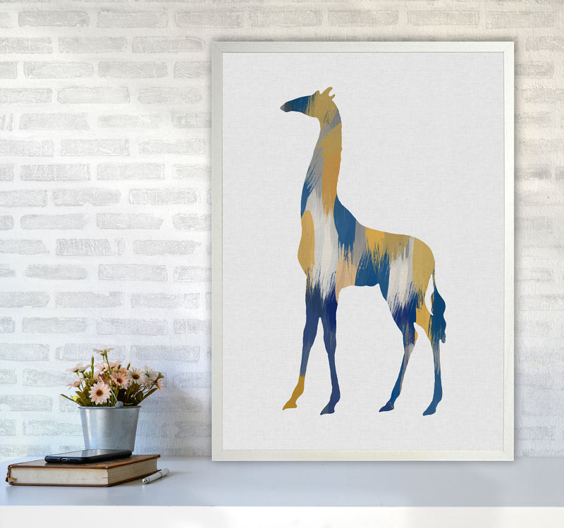 Giraffe Blue & Yellow Print By Orara Studio Animal Art Print A1 Oak Frame