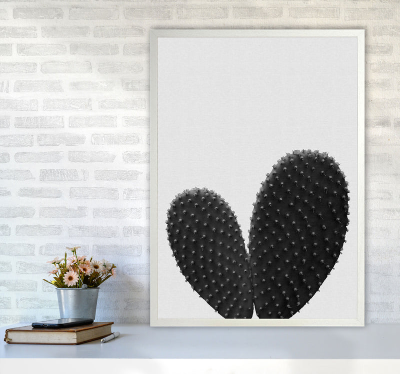 Heart Cactus Black & White Print By Orara Studio A1 Oak Frame