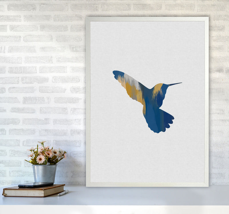 Hummingbird Blue & Yellow II Print By Orara Studio Animal Art Print A1 Oak Frame