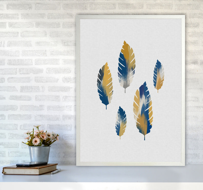 Leaves Blue & Yellow Print By Orara Studio A1 Oak Frame